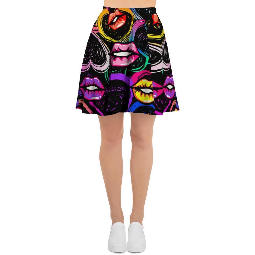 Abstract Lip Graffiti Print Women's Skirt-grizzshop