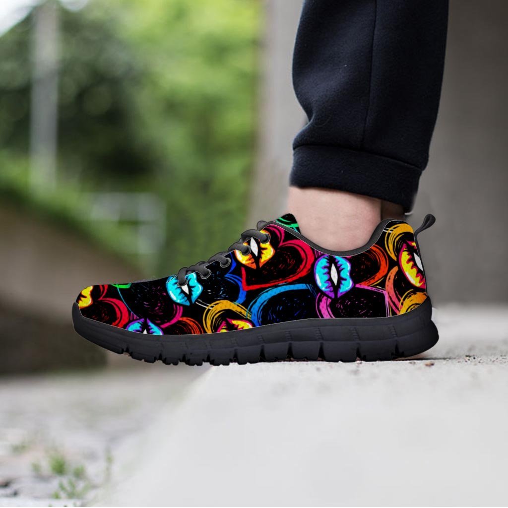 Abstract Lip Graffiti Print Women's Sneakers-grizzshop