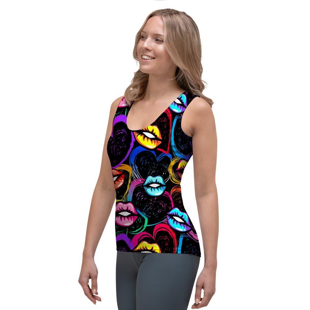 Abstract Lip Graffiti Print Women's Tank Top-grizzshop