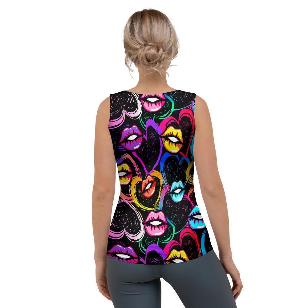 Abstract Lip Graffiti Print Women's Tank Top-grizzshop