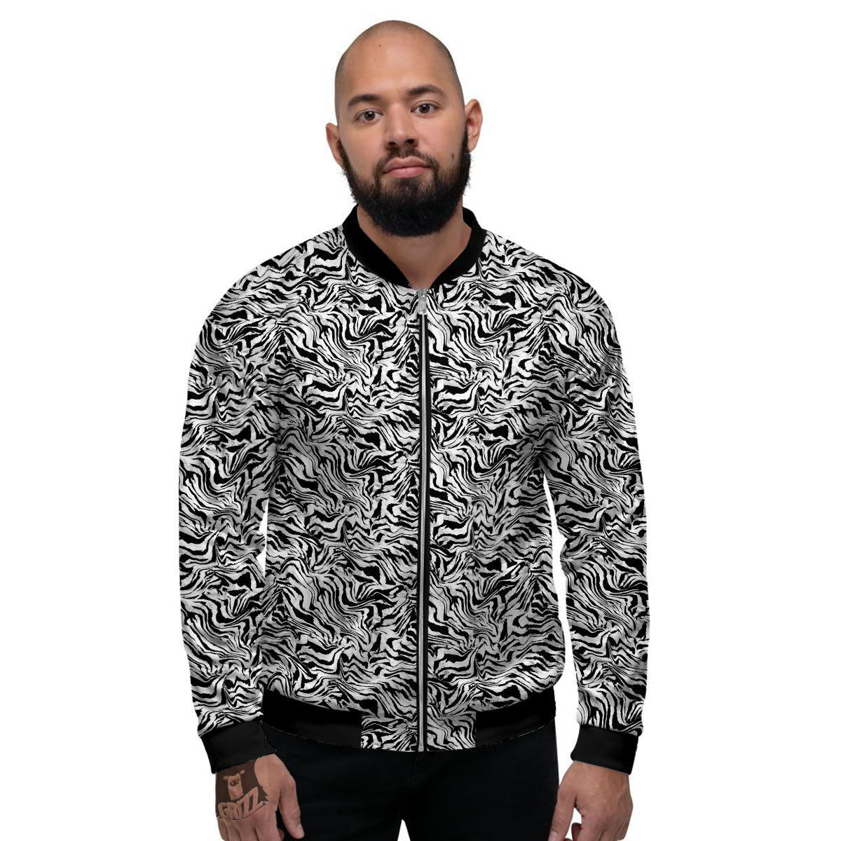 Abstract Liquify Watercolor Zebra Tie Dye Print Men's Bomber Jacket-grizzshop