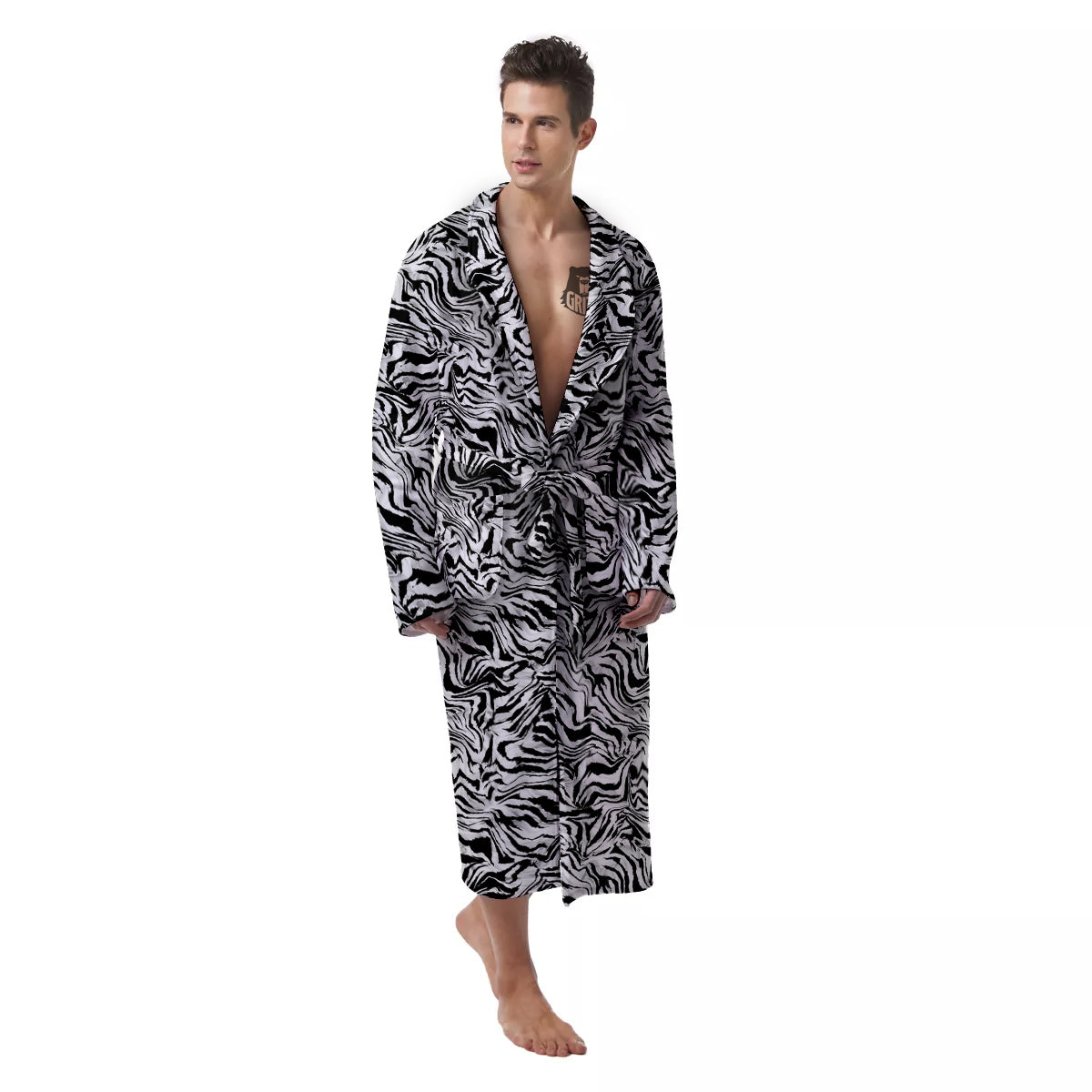 Abstract Liquify Watercolor Zebra Tie Dye Print Men's Robe-grizzshop