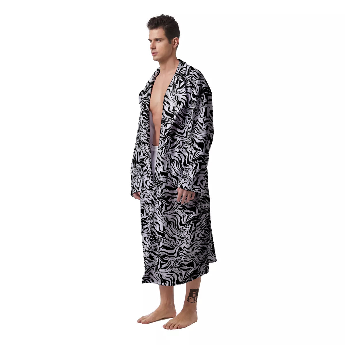Abstract Liquify Watercolor Zebra Tie Dye Print Men's Robe-grizzshop