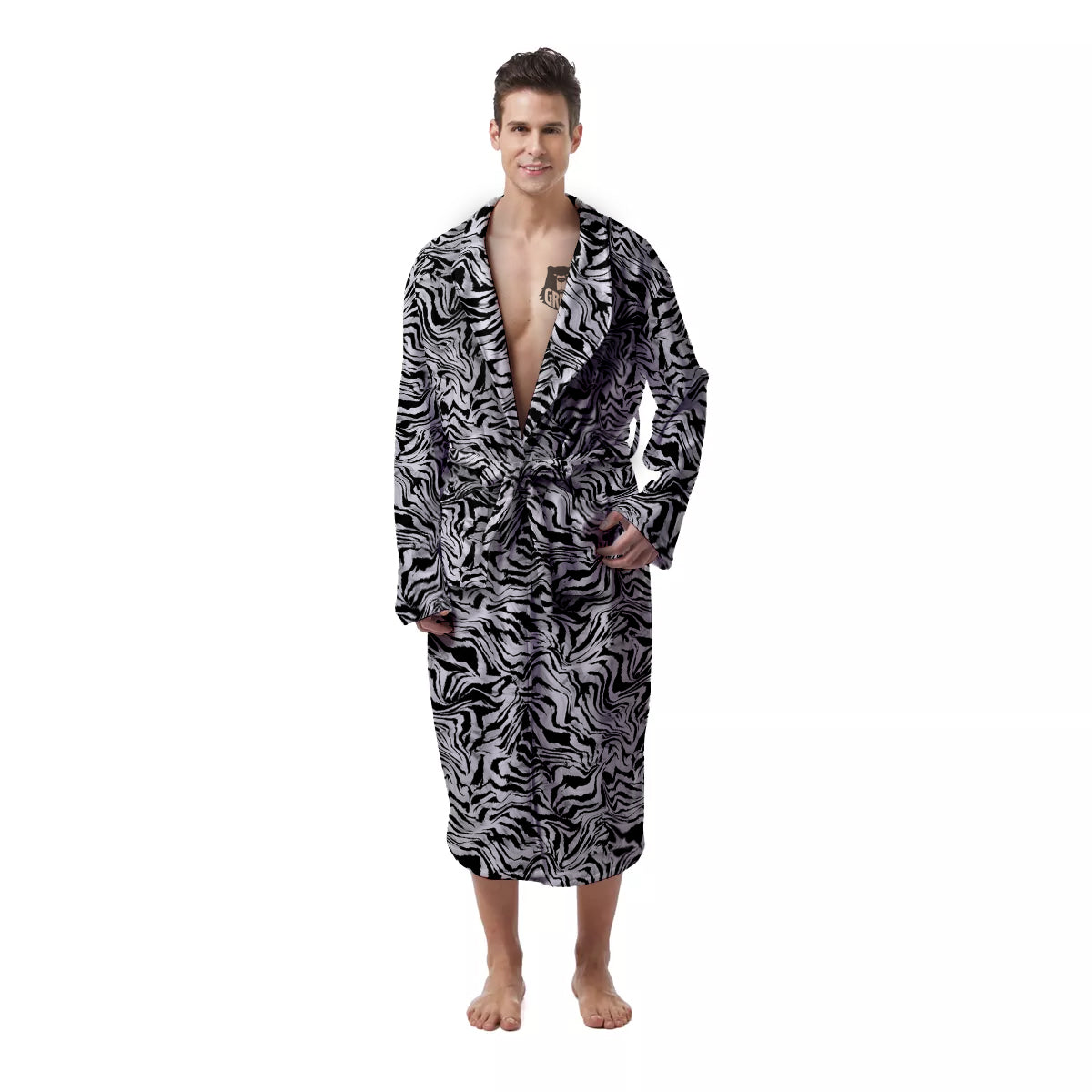 Abstract Liquify Watercolor Zebra Tie Dye Print Men's Robe-grizzshop