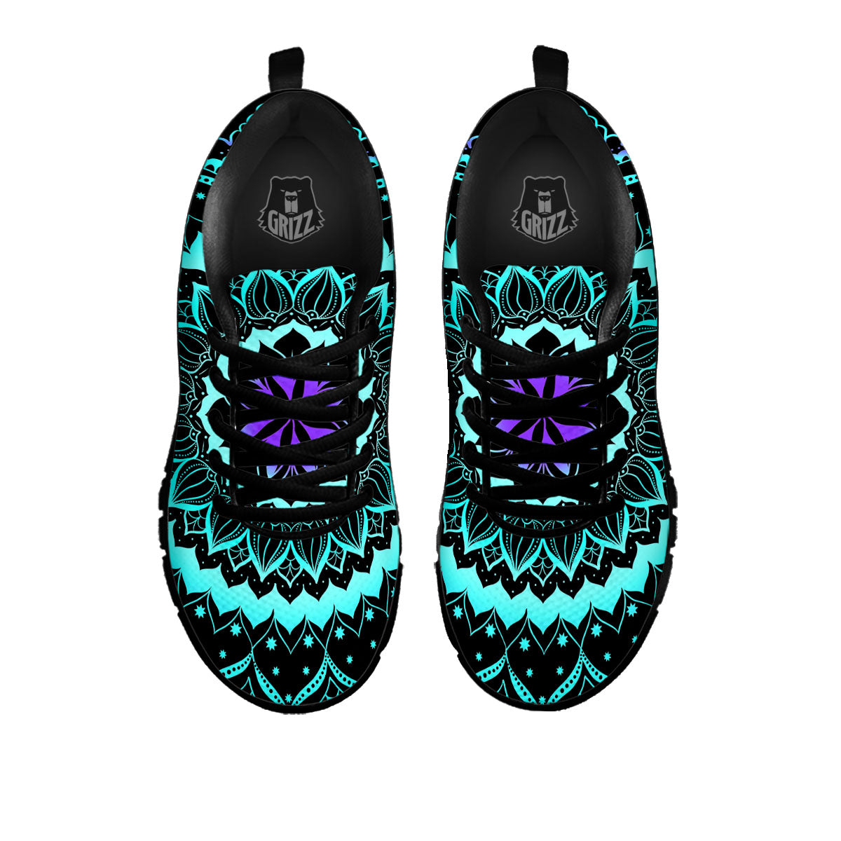 Abstract Mandala Teal And Purple Print Black Sneaker-grizzshop