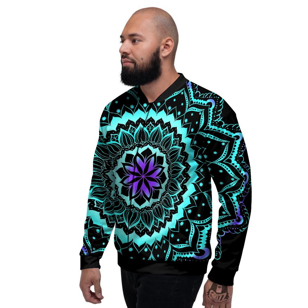 Abstract Mandala Teal And Purple Print Men's Bomber Jacket-grizzshop