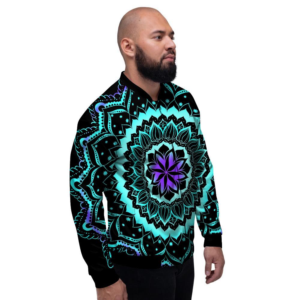 Abstract Mandala Teal And Purple Print Men's Bomber Jacket-grizzshop