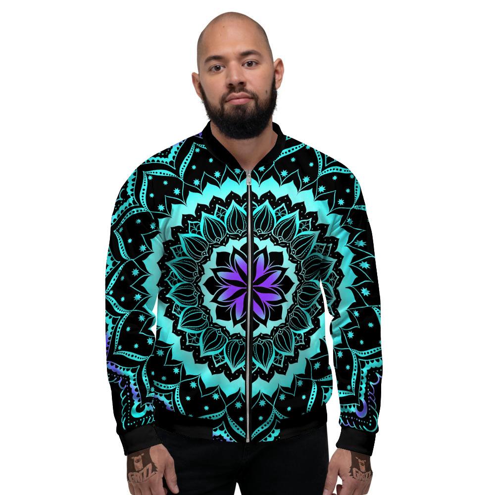 Abstract Mandala Teal And Purple Print Men's Bomber Jacket-grizzshop