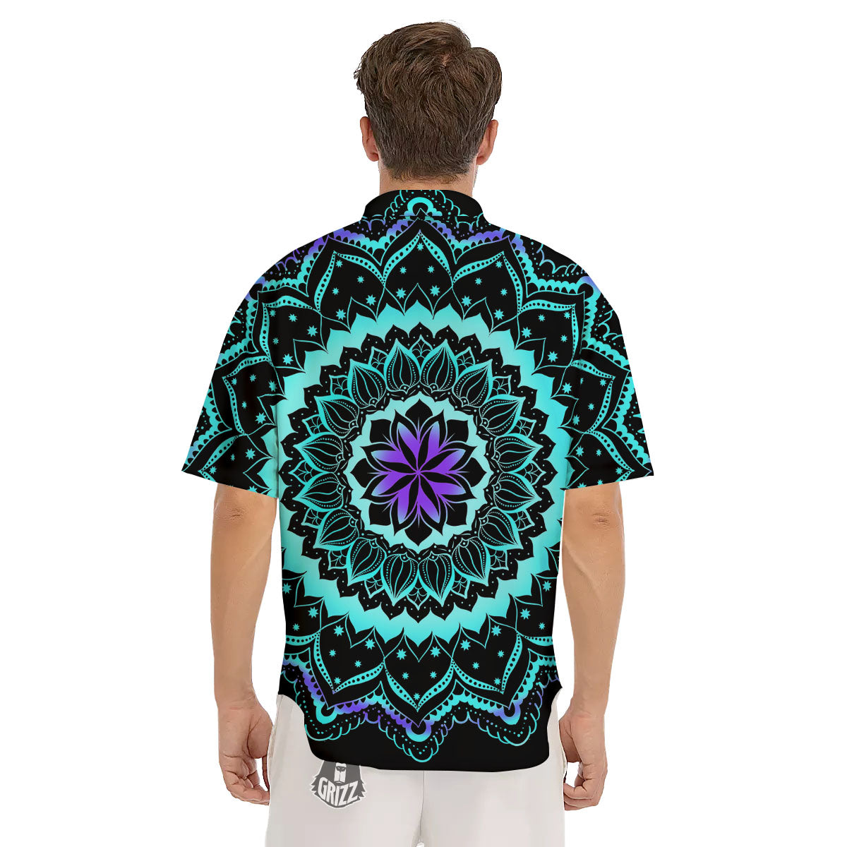 Abstract Mandala Teal And Purple Print Men's Short Sleeve Shirts-grizzshop