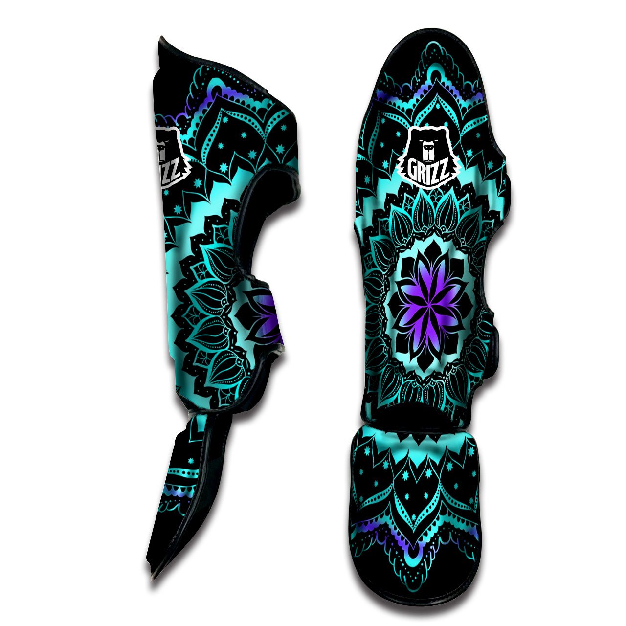 Abstract Mandala Teal And Purple Print Muay Thai Shin Guards-grizzshop