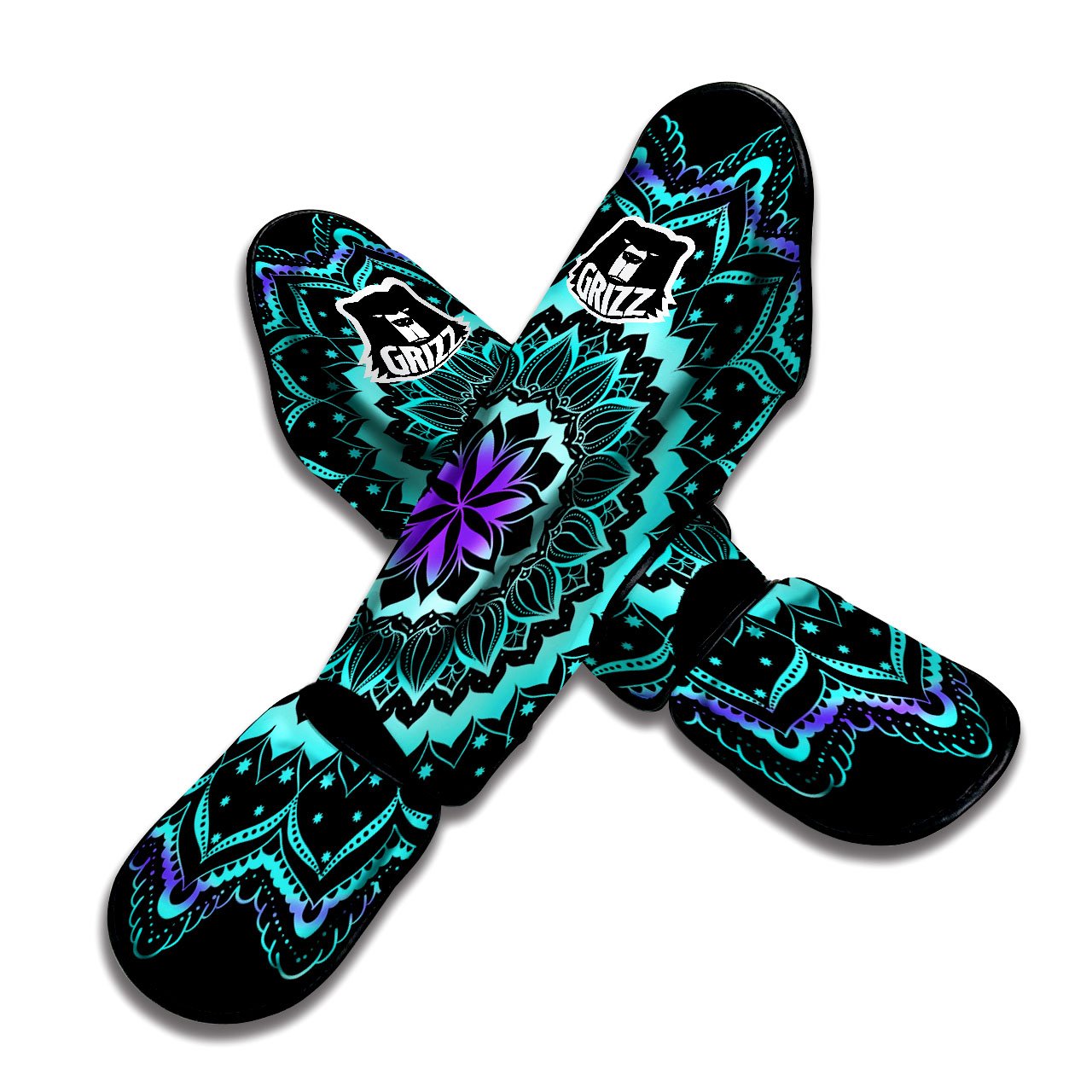 Abstract Mandala Teal And Purple Print Muay Thai Shin Guards-grizzshop