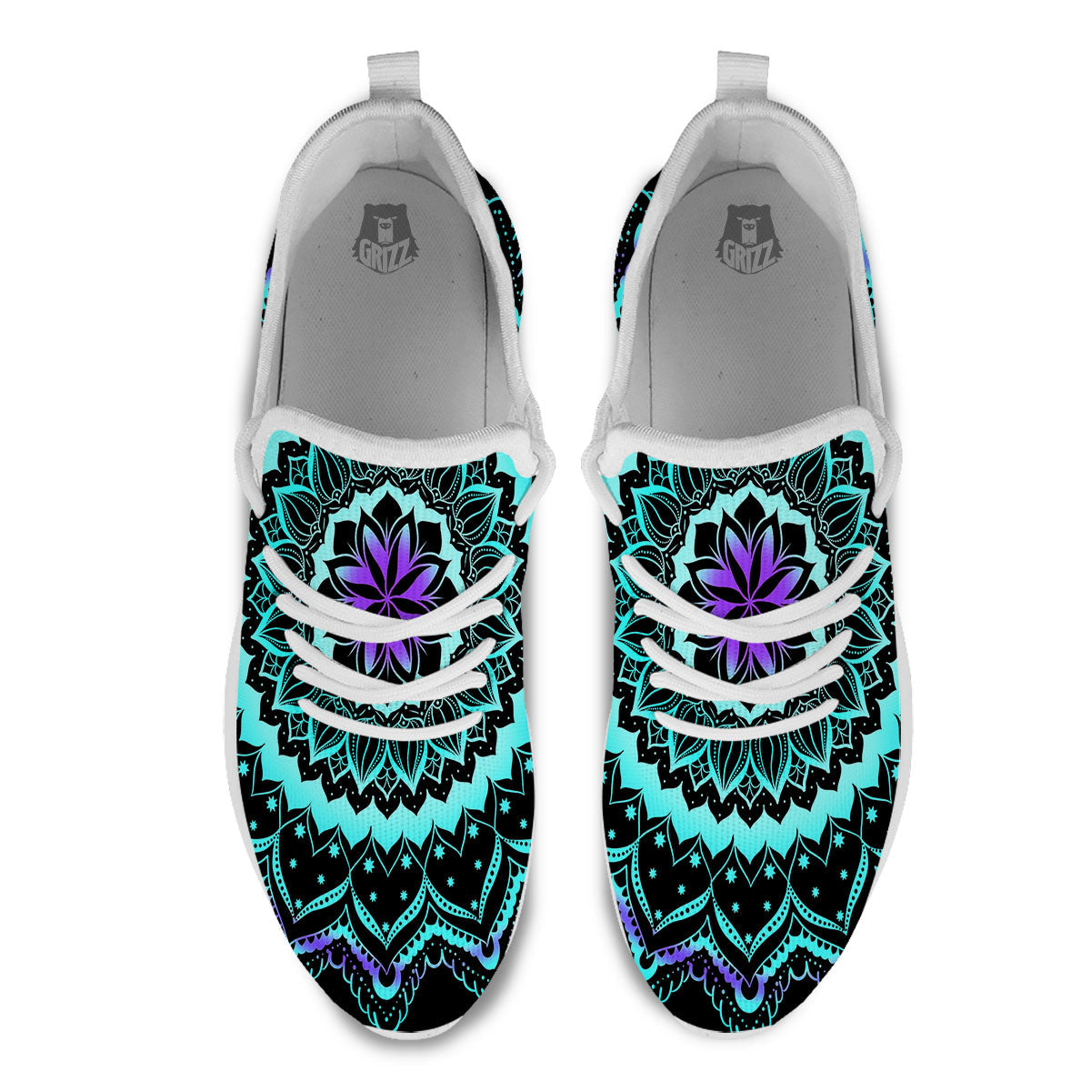 Abstract Mandala Teal And Purple Print White Athletic Shoes-grizzshop