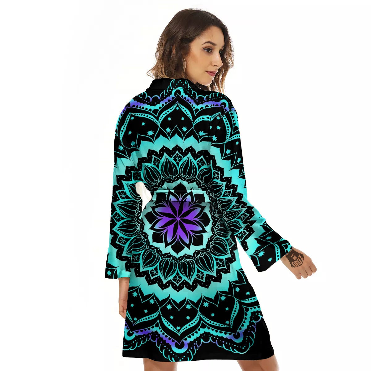 Abstract Mandala Teal And Purple Print Women's Robe-grizzshop
