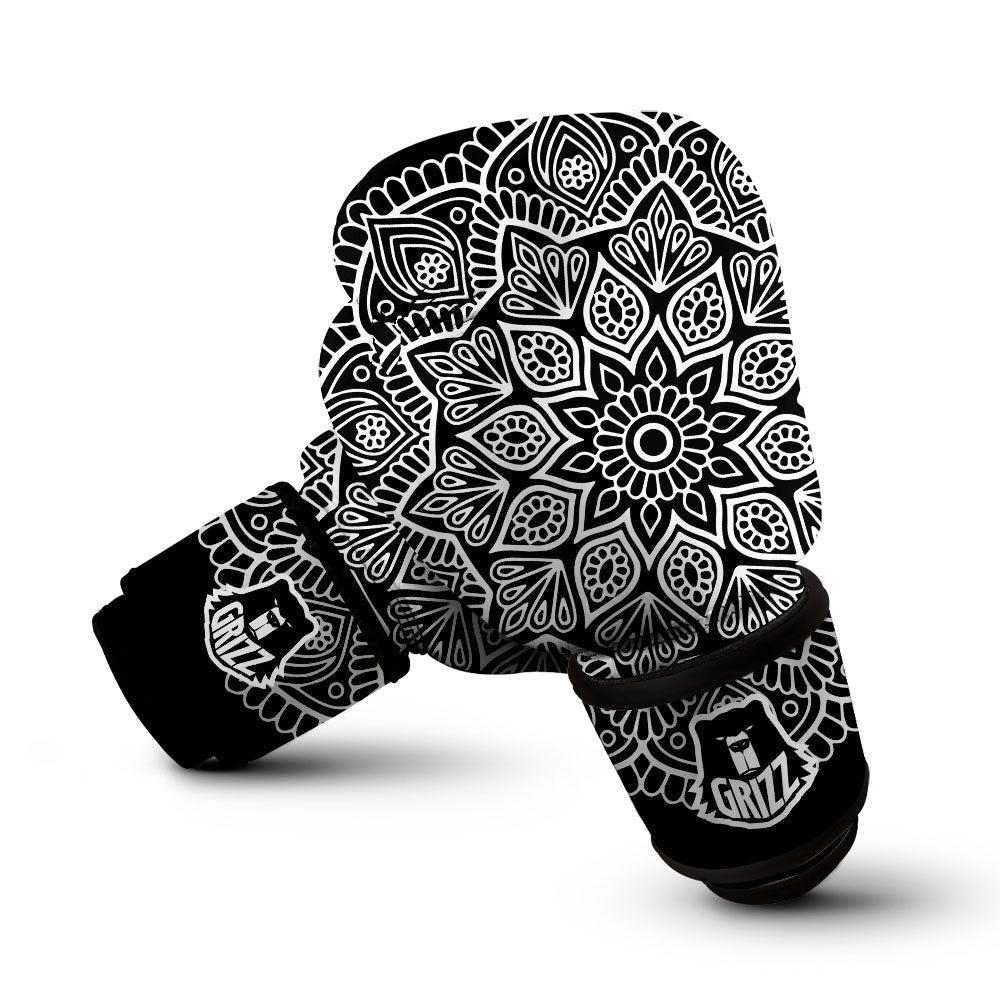 Abstract Mandala White And Black Print Boxing Gloves-grizzshop