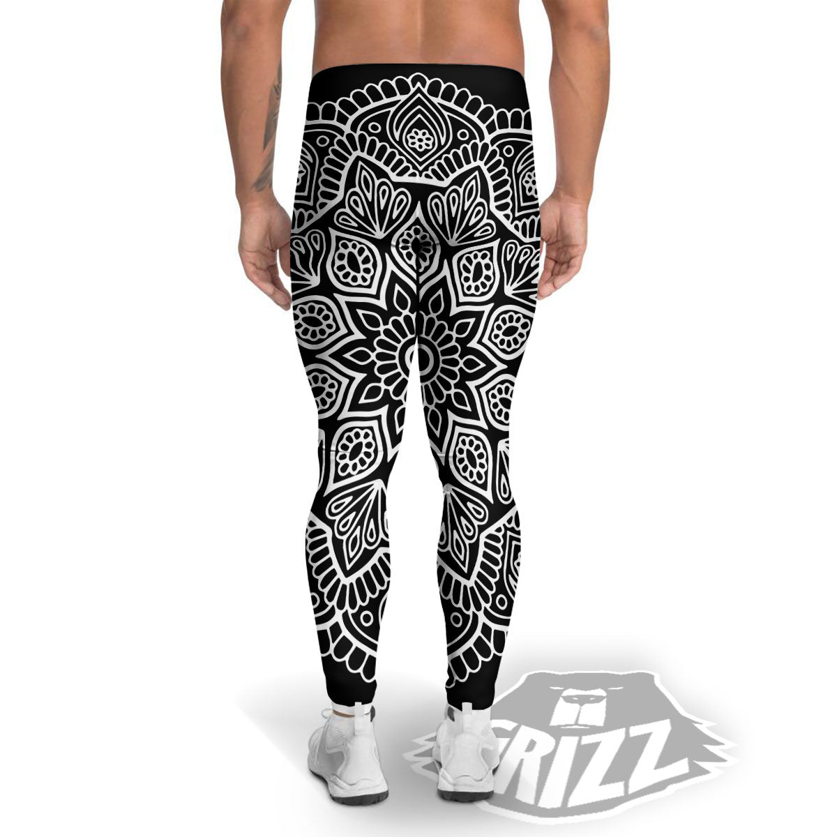 Abstract Mandala White And Black Print Men's Leggings-grizzshop