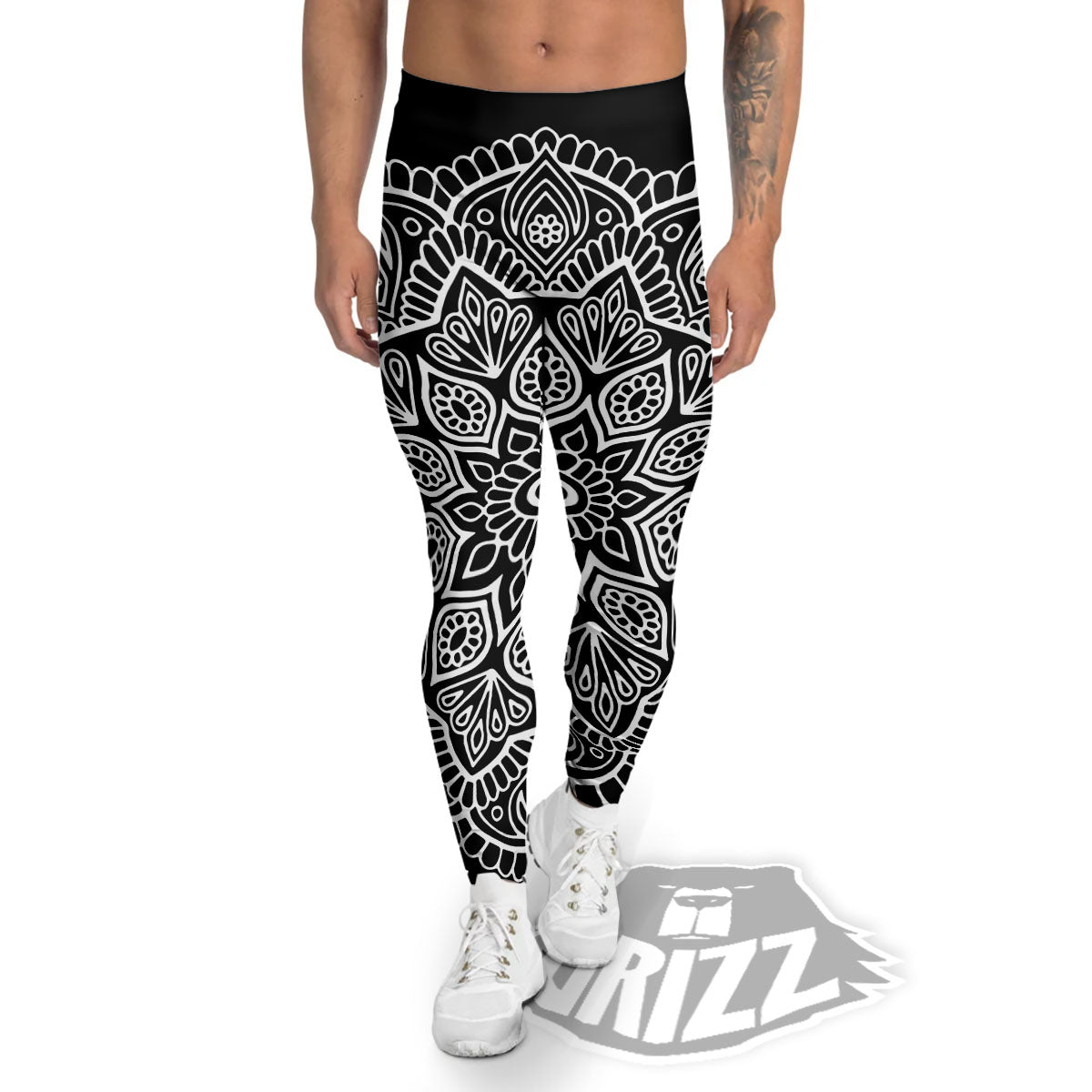 Abstract Mandala White And Black Print Men's Leggings-grizzshop