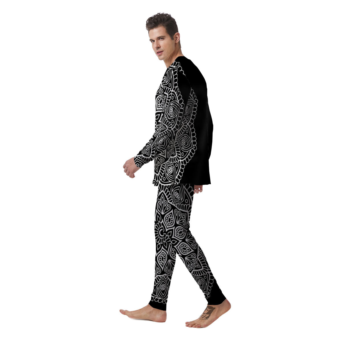 Abstract Mandala White And Black Print Men's Pajamas-grizzshop