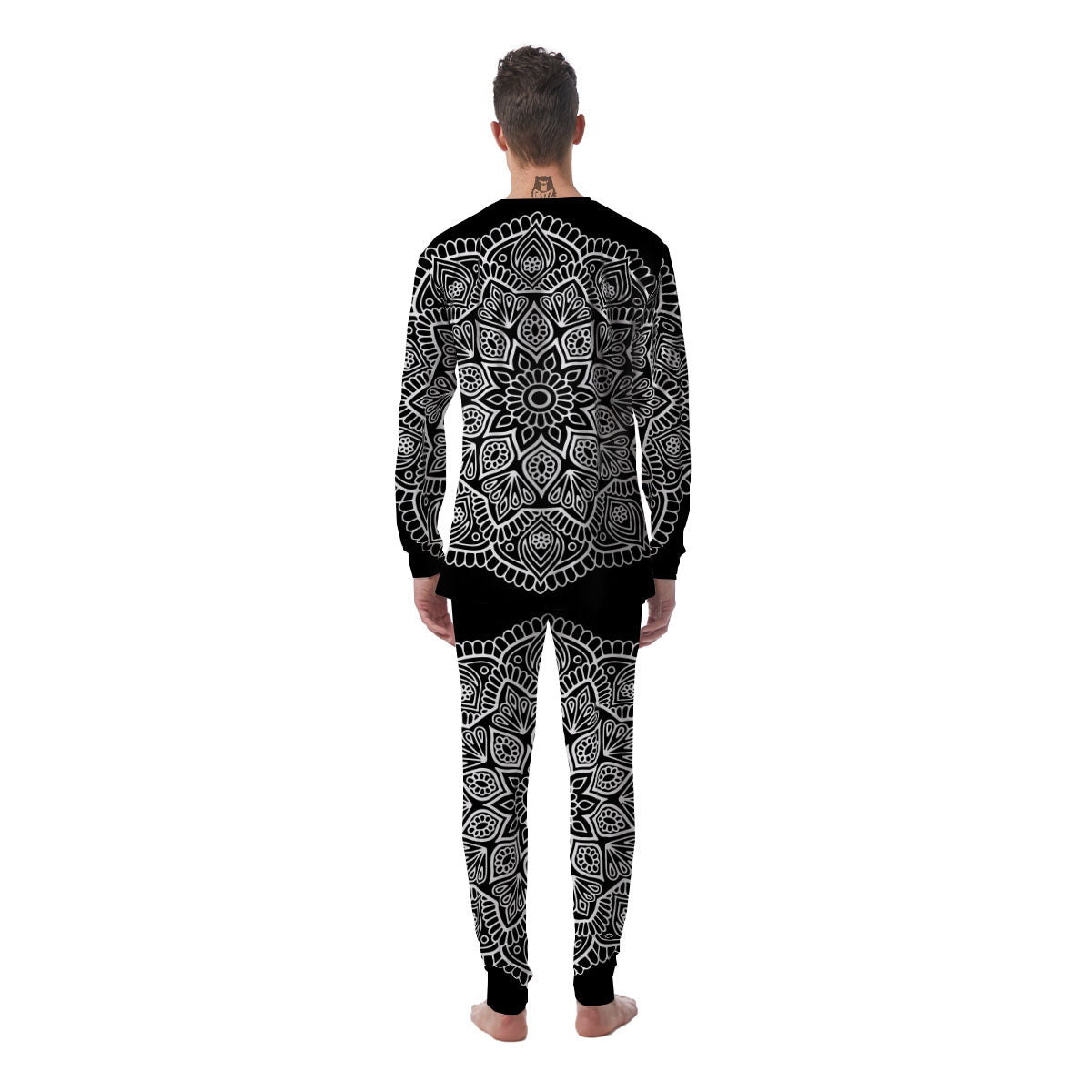 Abstract Mandala White And Black Print Men's Pajamas-grizzshop