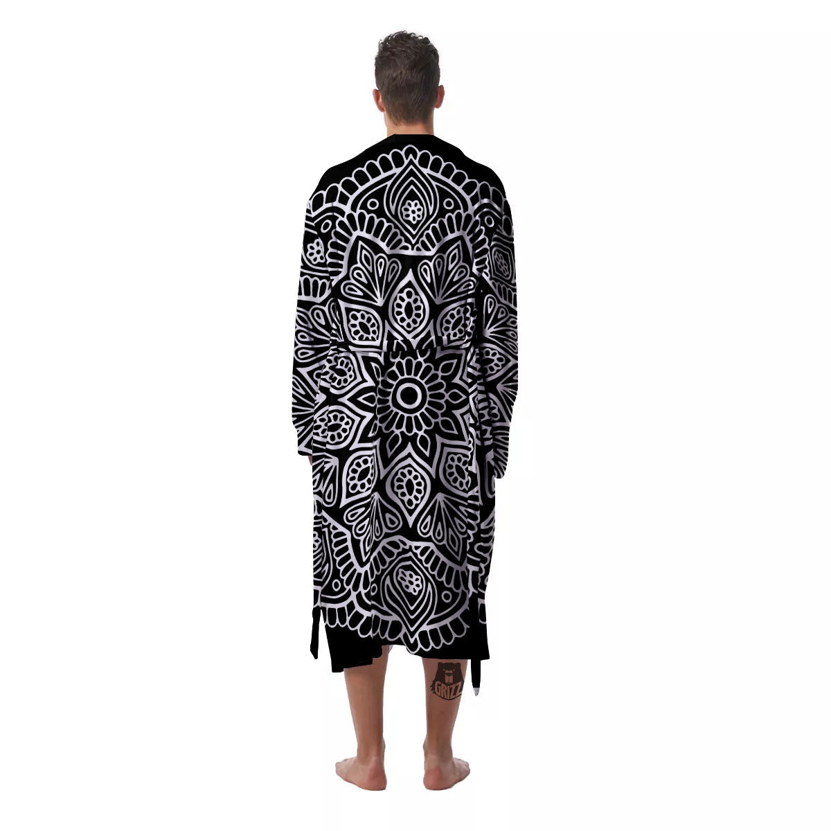 Abstract Mandala White And Black Print Men's Robe-grizzshop