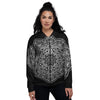 Abstract Mandala White And Black Print Women's Bomber Jacket-grizzshop
