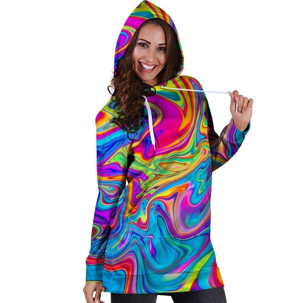 Abstract Mixing Ink Hoodie Dress-grizzshop