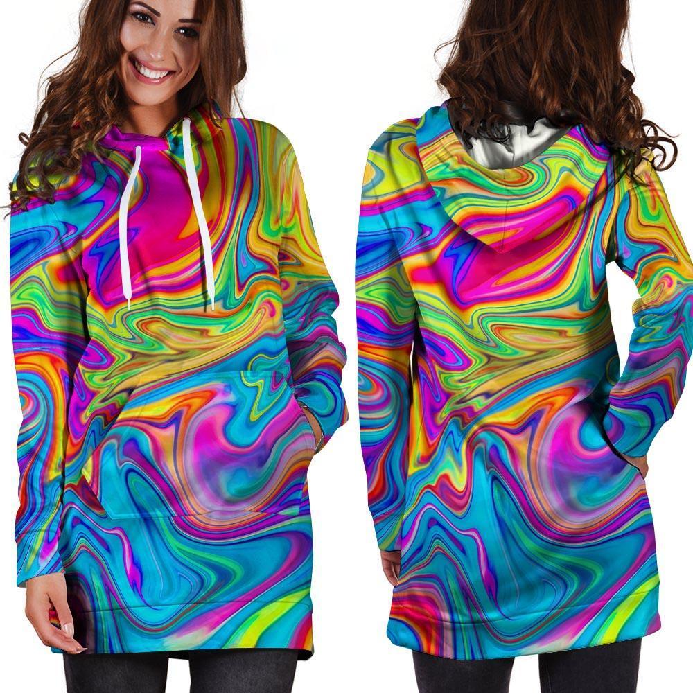 Abstract Mixing Ink Hoodie Dress-grizzshop