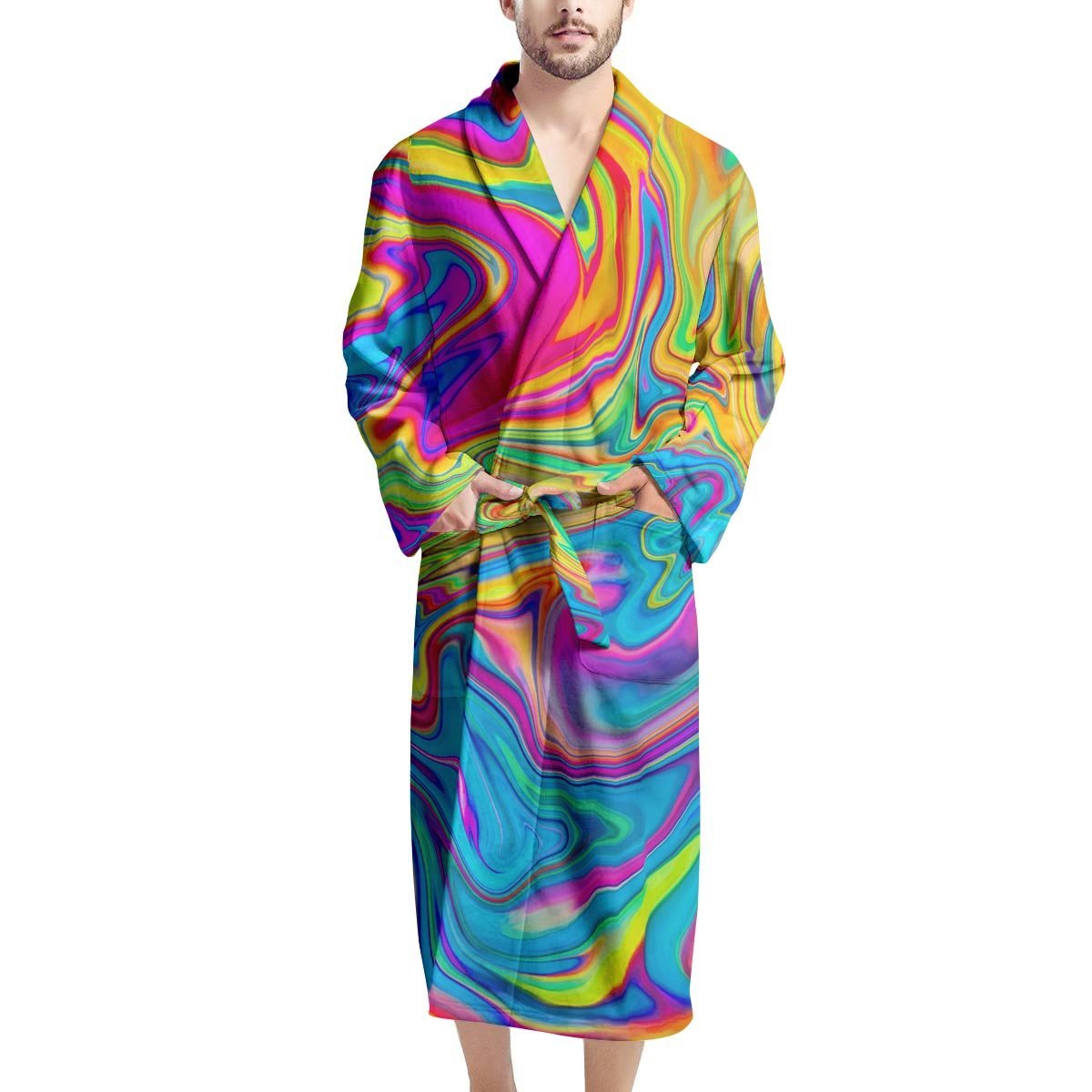 Abstract Mixing Ink Men's Robe-grizzshop