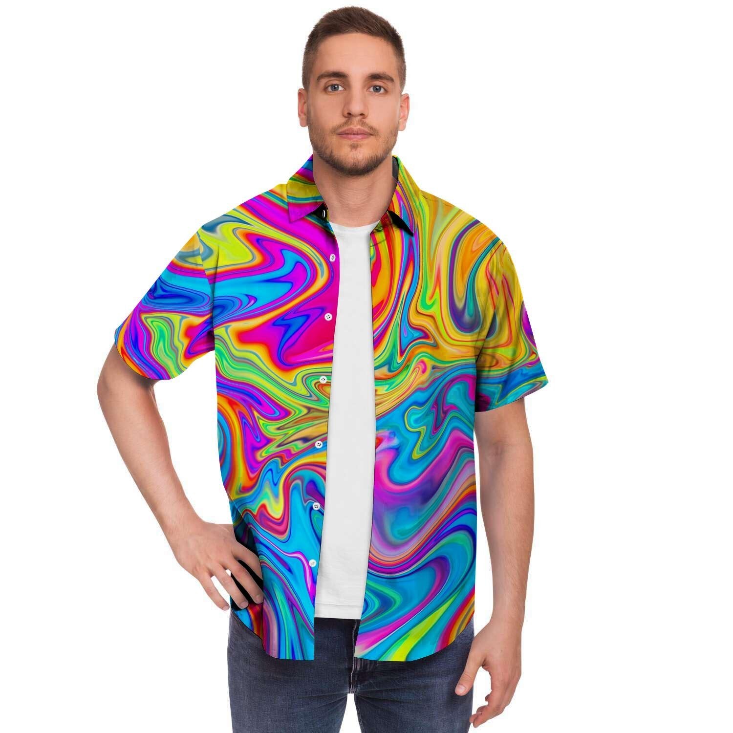 Abstract Mixing Ink Men's Short Sleeve Shirt-grizzshop