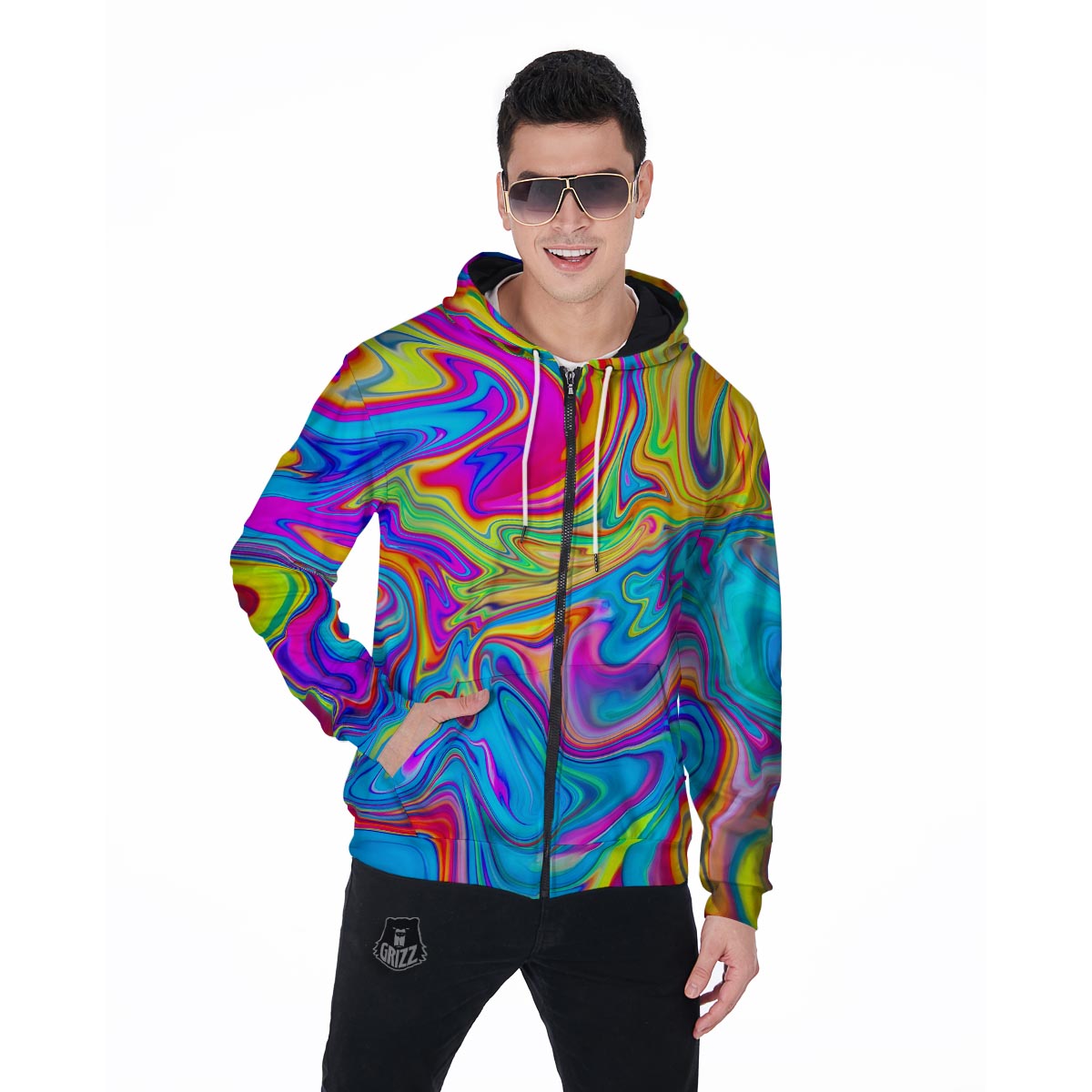 Abstract Mixing Ink Men's Zip Up Hoodie-grizzshop