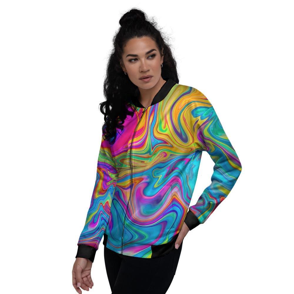 Abstract Mixing Ink Women's Bomber Jacket-grizzshop