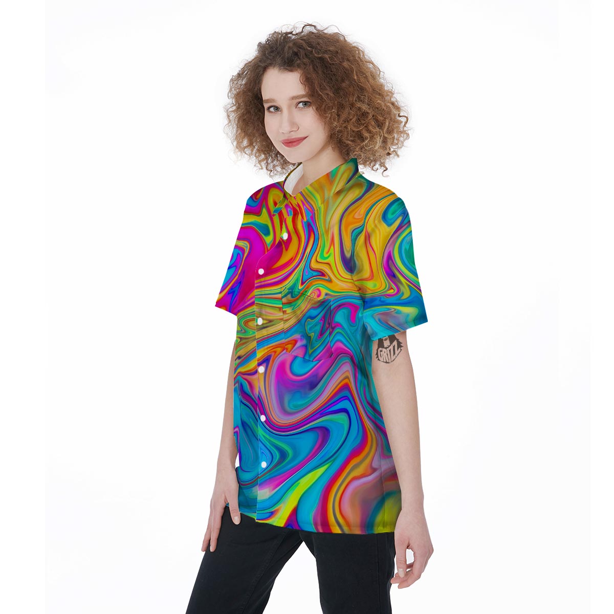 Abstract Mixing Ink Women's Short Sleeve Shirts-grizzshop