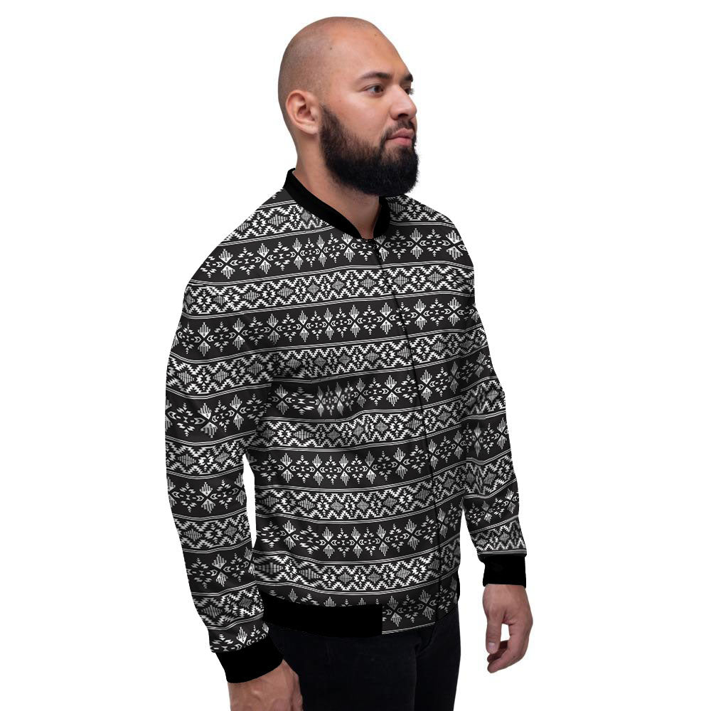 Abstract Navajo White And Black Print Men's Bomber Jacket-grizzshop