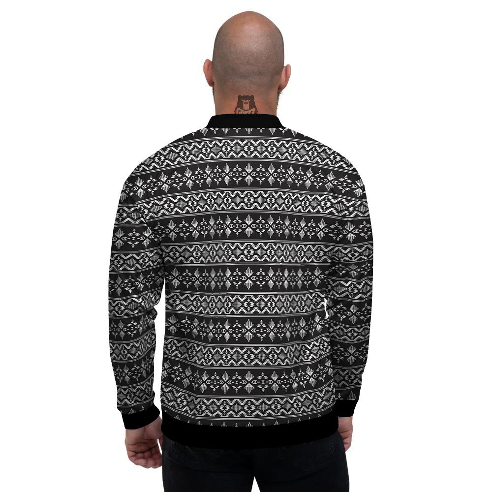 Abstract Navajo White And Black Print Men's Bomber Jacket-grizzshop