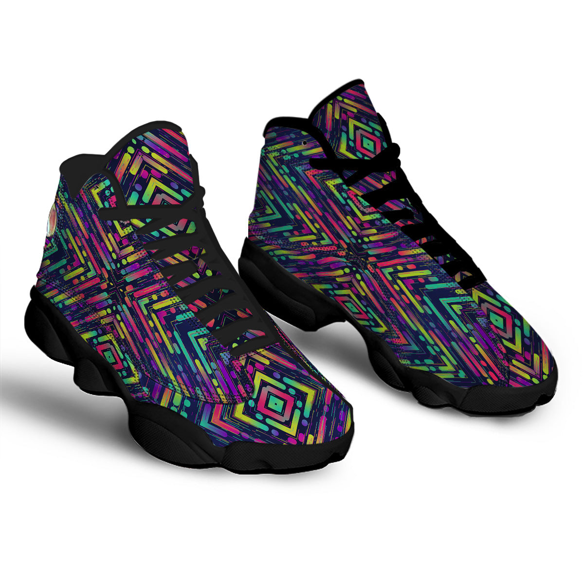 Abstract Neon Colorful Stripes Print Pattern Black Basketball Shoes-grizzshop