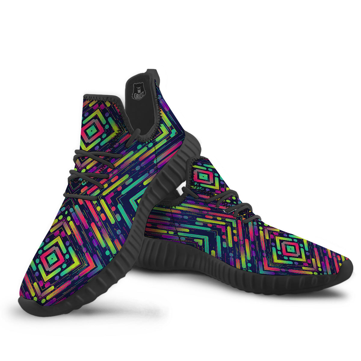 Abstract Neon Colorful Stripes Print Pattern Black Walking Shoes-grizzshop