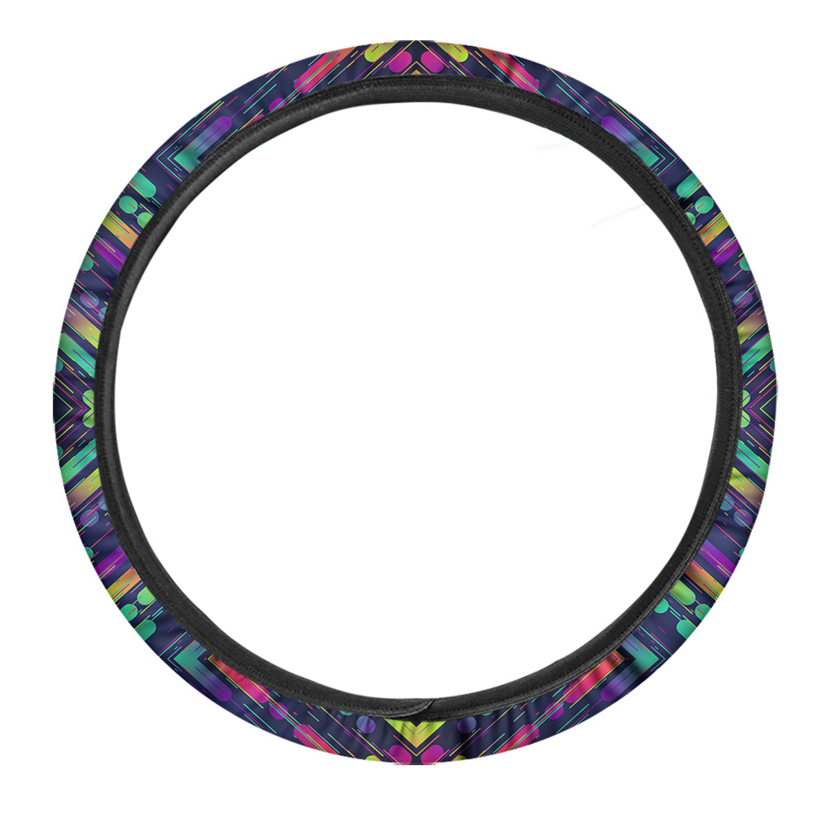 Abstract Neon Colorful Stripes Print Pattern Car Steering Wheel Cover-grizzshop
