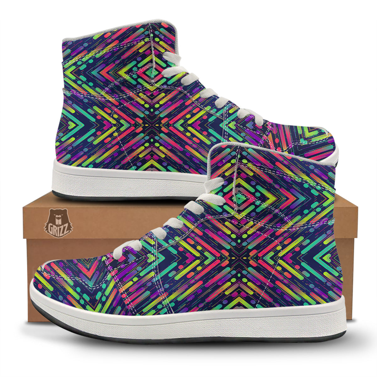 Abstract Neon Colorful Stripes Print Pattern High Top Sneakers-grizzshop