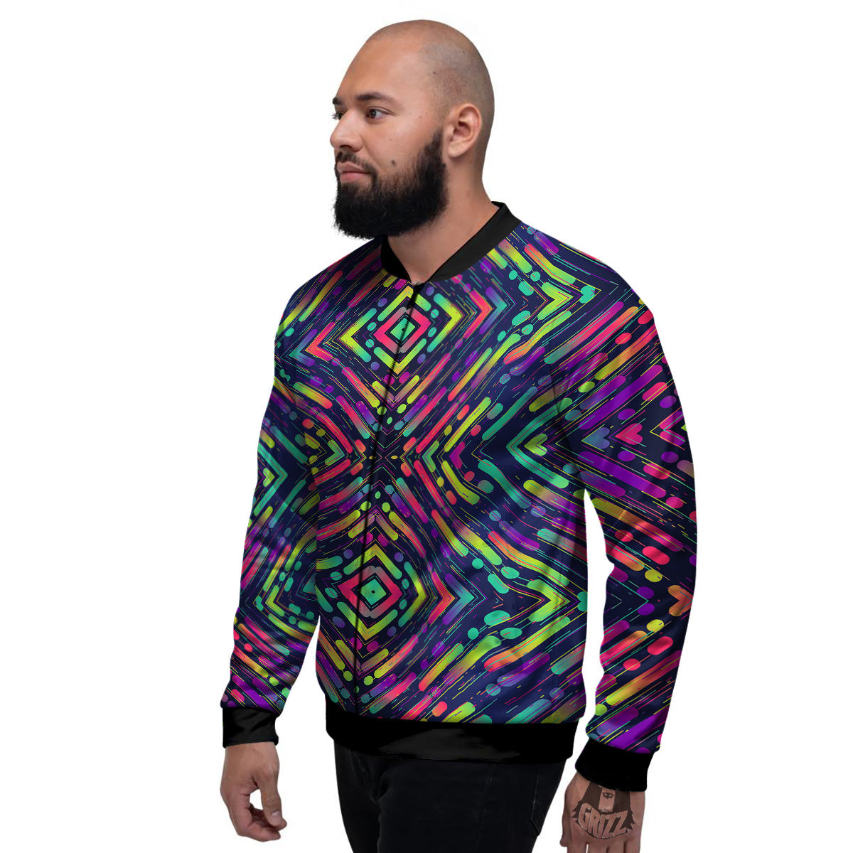 Abstract Neon Colorful Stripes Print Pattern Men's Bomber Jacket-grizzshop
