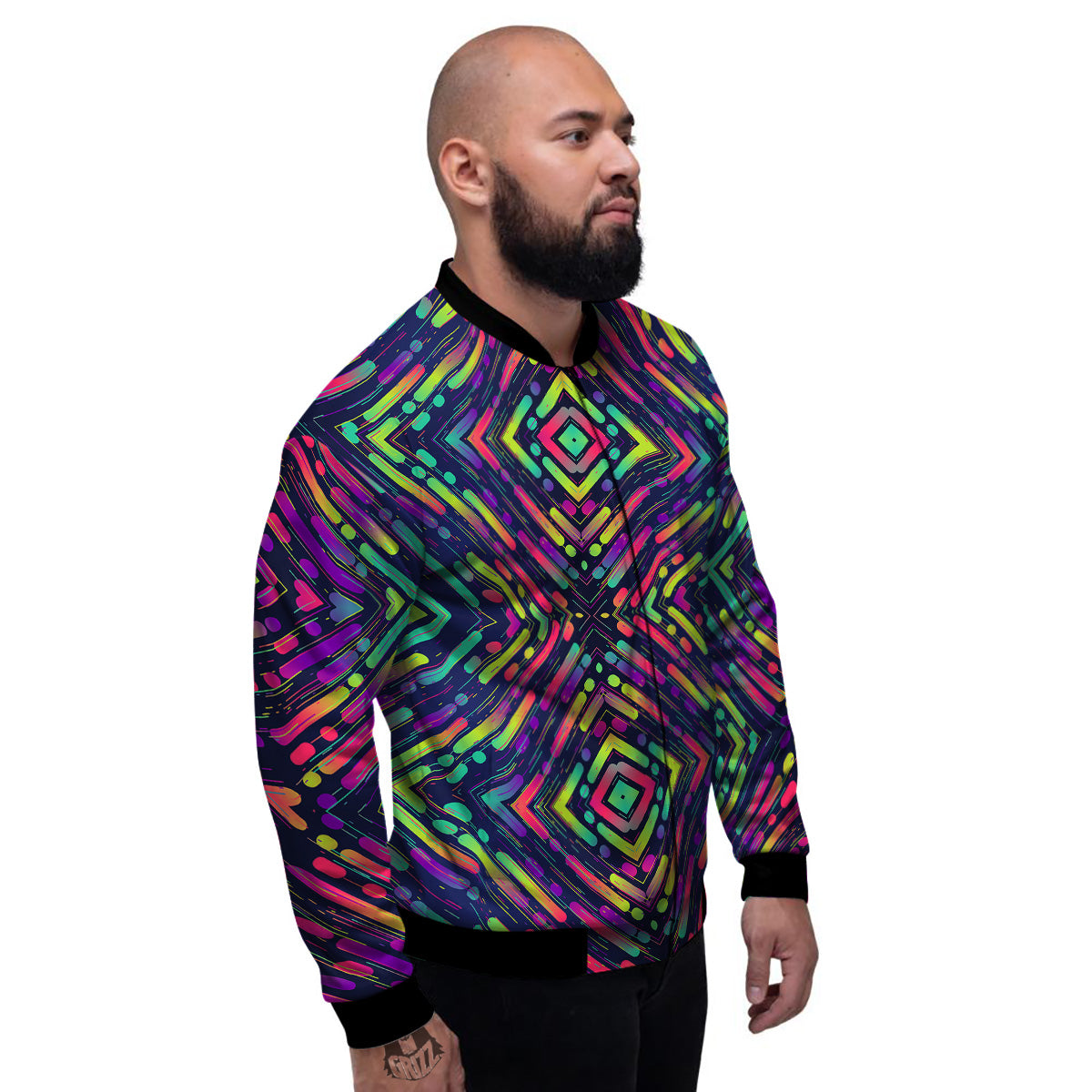 Abstract Neon Colorful Stripes Print Pattern Men's Bomber Jacket-grizzshop