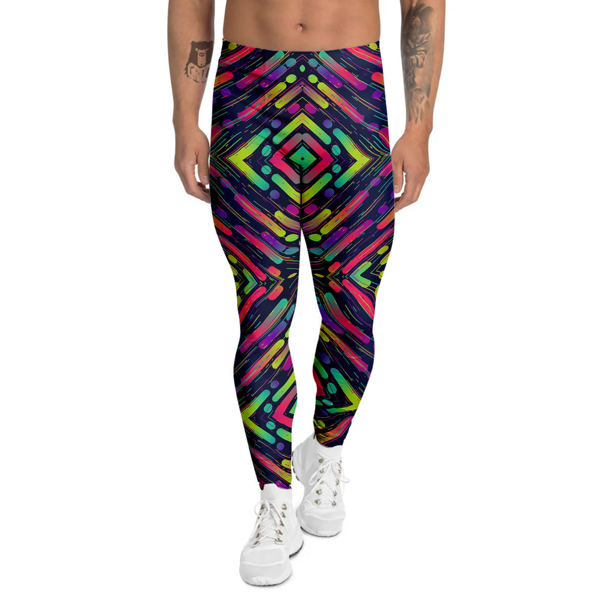 Abstract Neon Colorful Stripes Print Pattern Men's Leggings-grizzshop