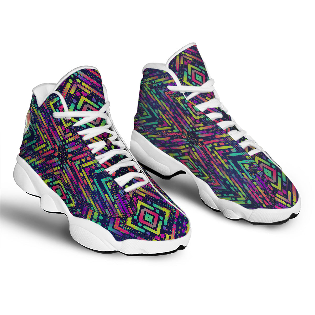 Abstract Neon Colorful Stripes Print Pattern White Basketball Shoes-grizzshop