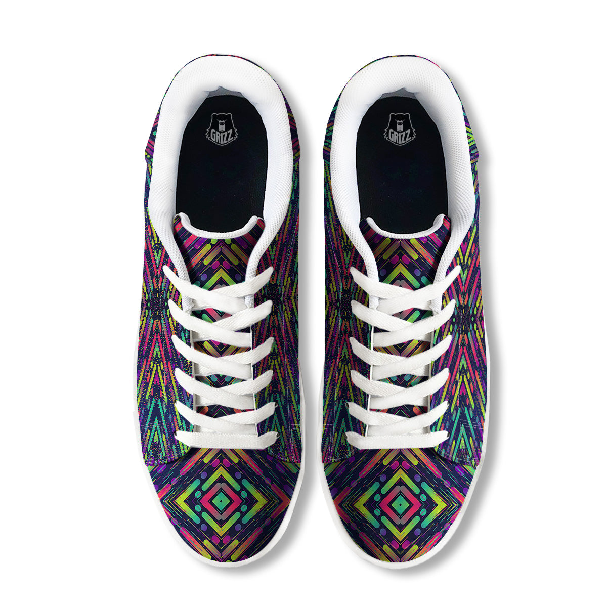 Abstract Neon Colorful Stripes Print Pattern White Low Top Sneakers-grizzshop