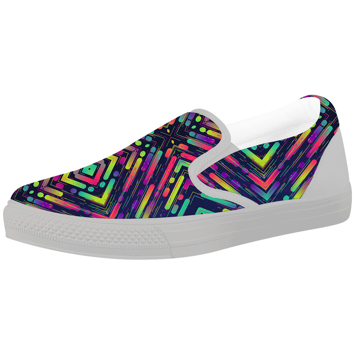 Abstract Neon Colorful Stripes Print Pattern White Slip On Shoes-grizzshop