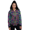 Abstract Neon Colorful Stripes Print Pattern Women's Bomber Jacket-grizzshop