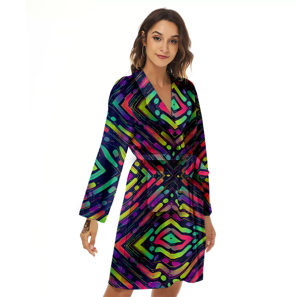 Abstract Neon Colorful Stripes Print Pattern Women's Robe-grizzshop