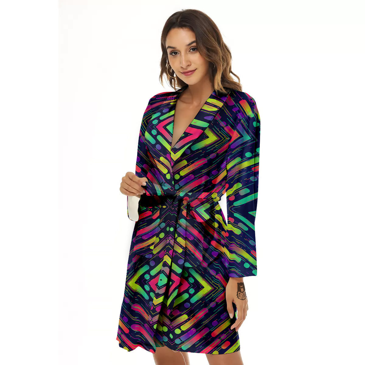 Abstract Neon Colorful Stripes Print Pattern Women's Robe-grizzshop
