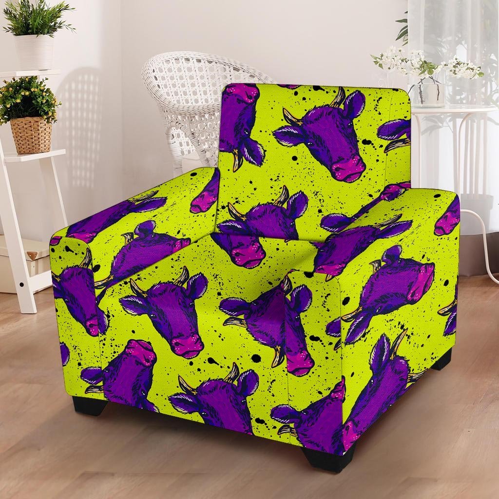 Abstract Neon Cow Print Armchair Cover-grizzshop