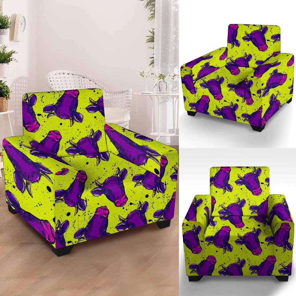 Abstract Neon Cow Print Armchair Cover-grizzshop