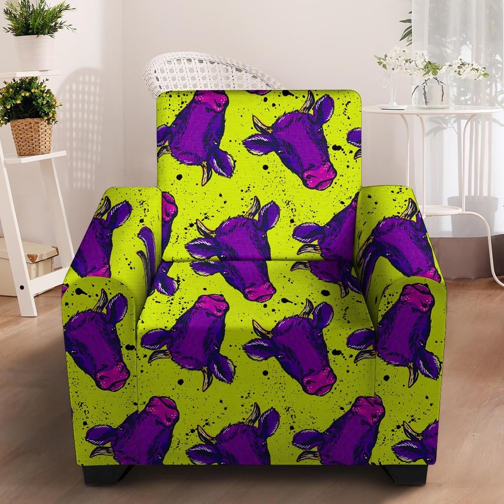 Abstract Neon Cow Print Armchair Cover-grizzshop