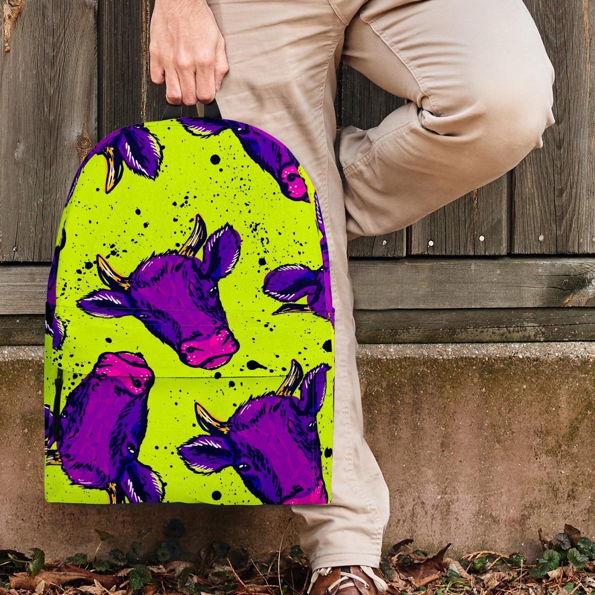 Abstract Neon Cow Print Backpack-grizzshop